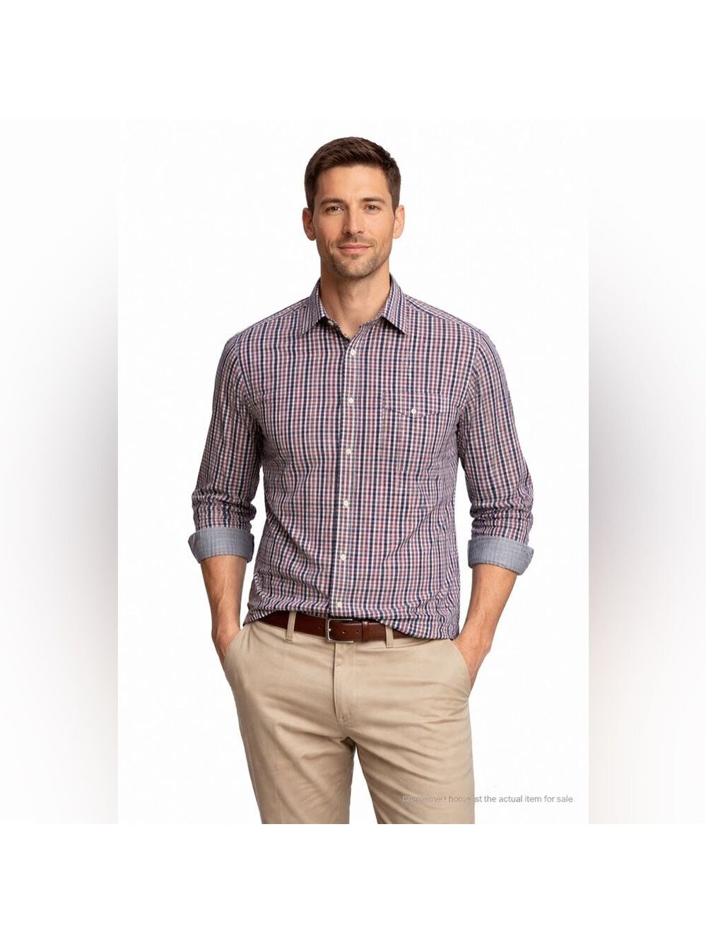 Coastal Preppy Button-Up Shirt Cotton Blue Check Stripe Casual M